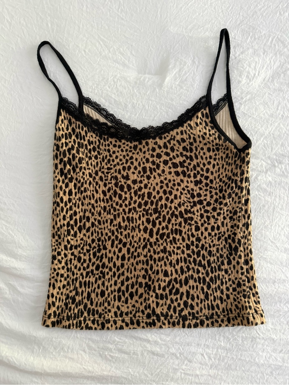 Brandy Melville Leopard Print Lace-Trim Cami - Tan & Black | One Size